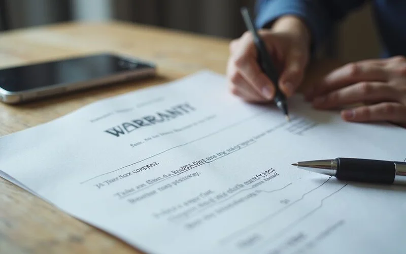 Close-up of a signed warranty page with the transferability clause underlined