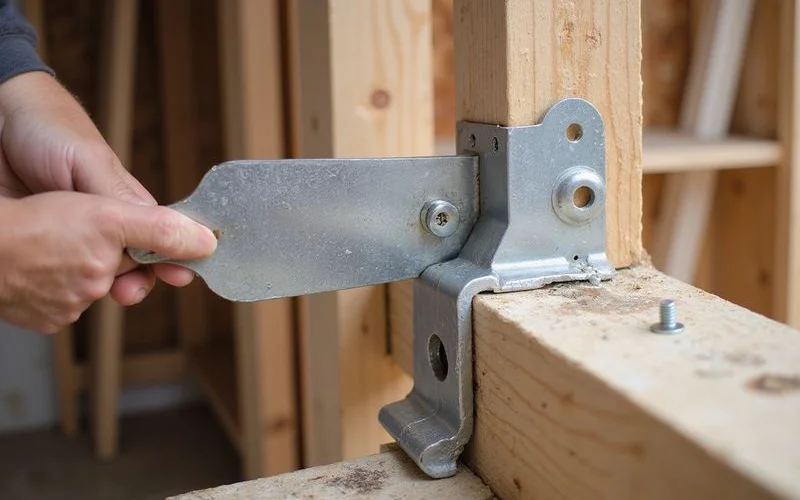 Framing connector tying a floor joist to the top plate of a braced cripple wall