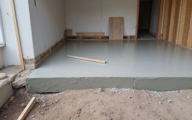 Freshly poured replacement slab curing beside older concrete
