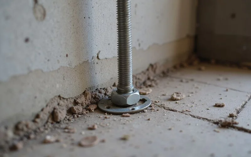 Helical wall anchor plate fitted against the interior face of a basement wall