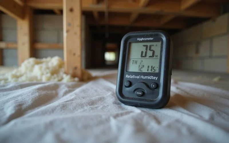 Hygrometer reading relative humidity in a crawl space