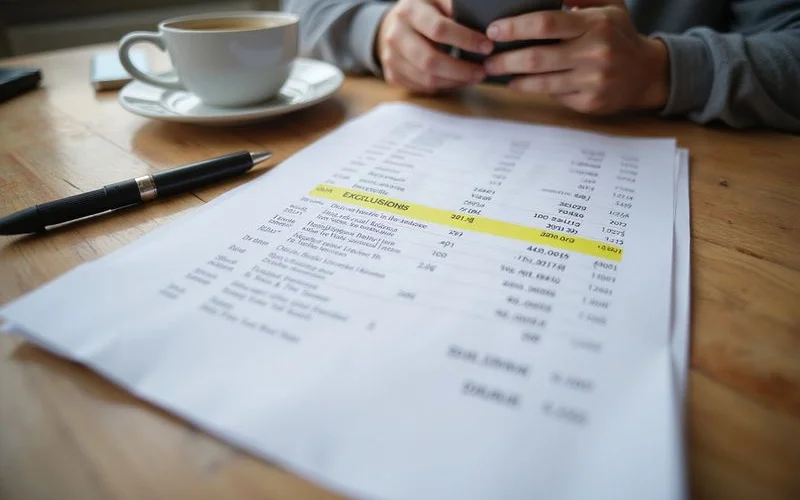 Printed itemised repair proposal with quantities and an exclusions section highlighted