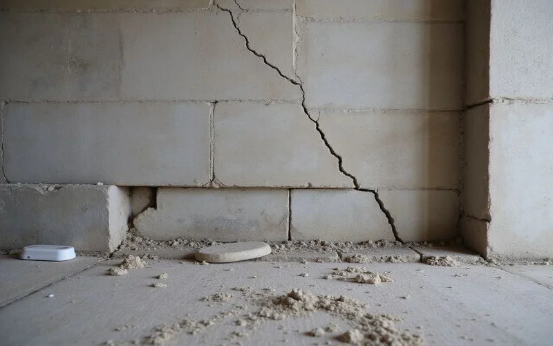 Stair-step crack through concrete block mortar joints