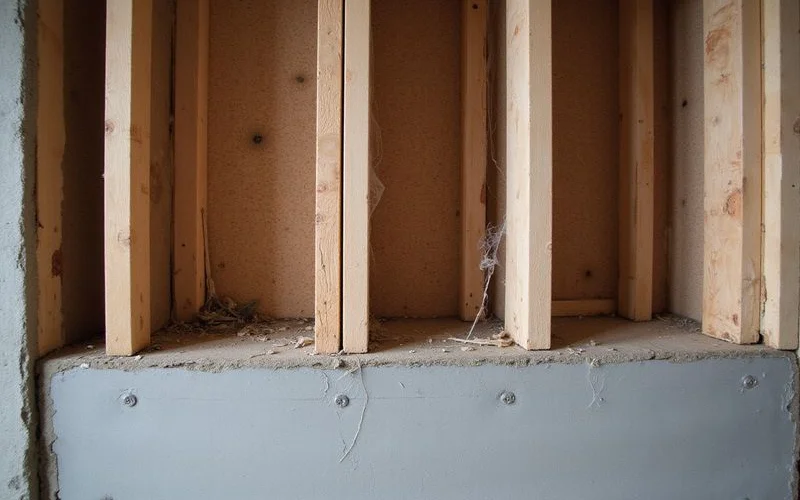 Unbraced cripple wall studs visible in an older Seattle basement