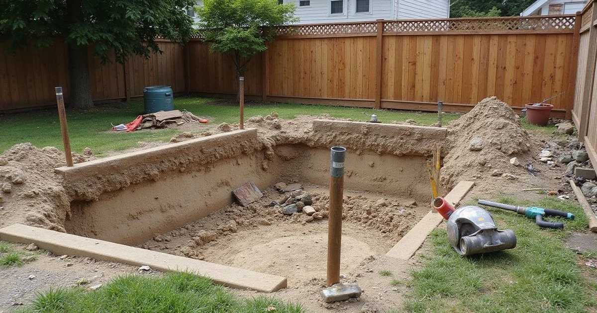 Excavated footing area with piers and equipment on a Seattle residential lot