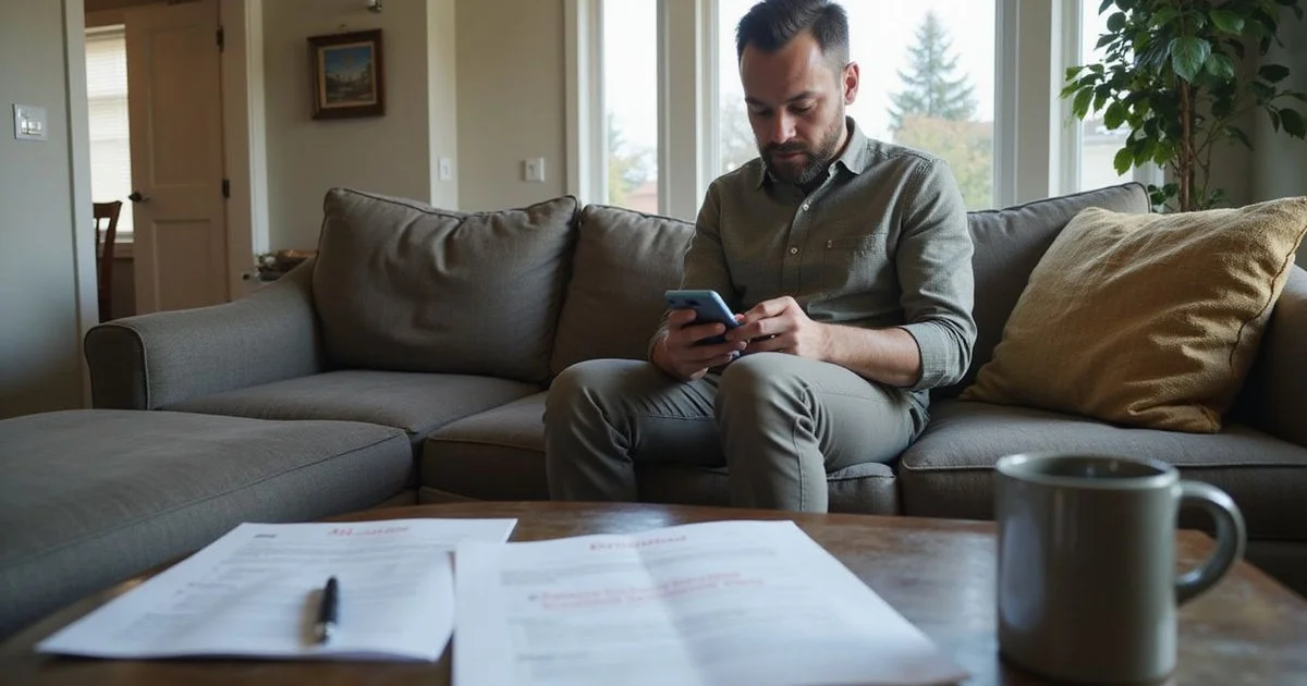 Homeowner checking a contractor registration record on a phone in a Seattle living room