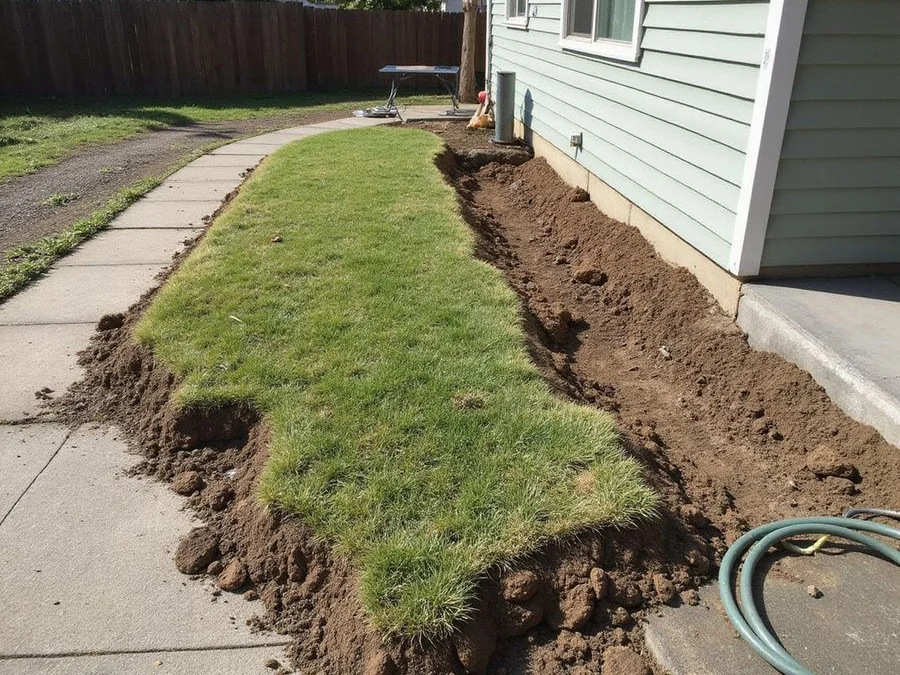 Backfilled and compacted excavation with grade restored after underpinning work