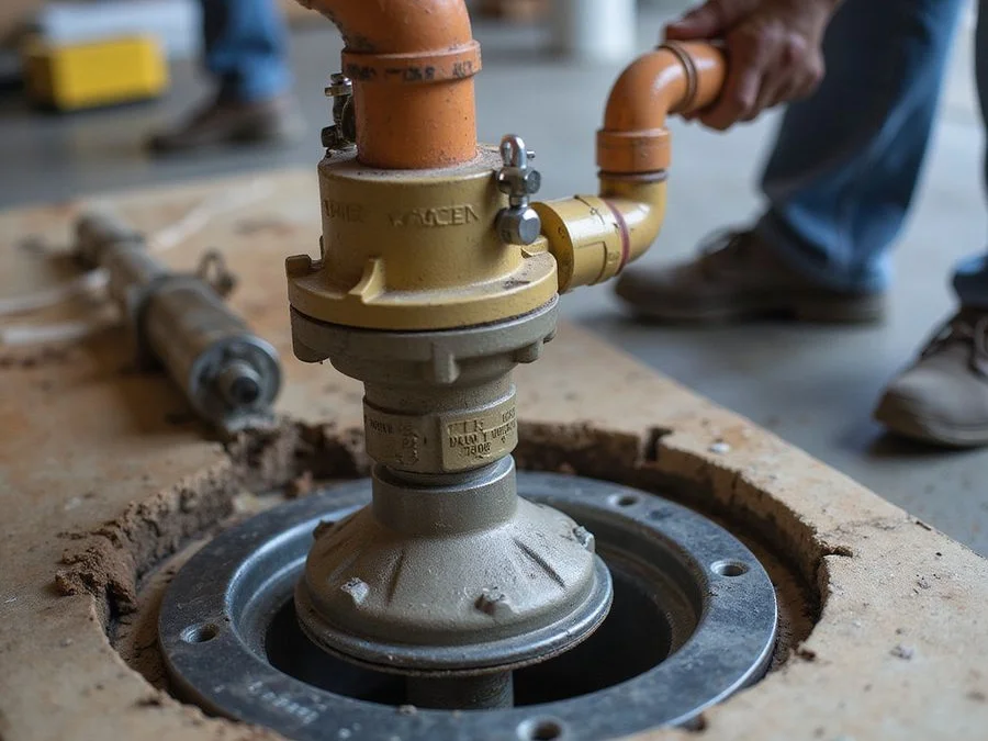 Check valve and discharge piping assembled above a sealed sump lid